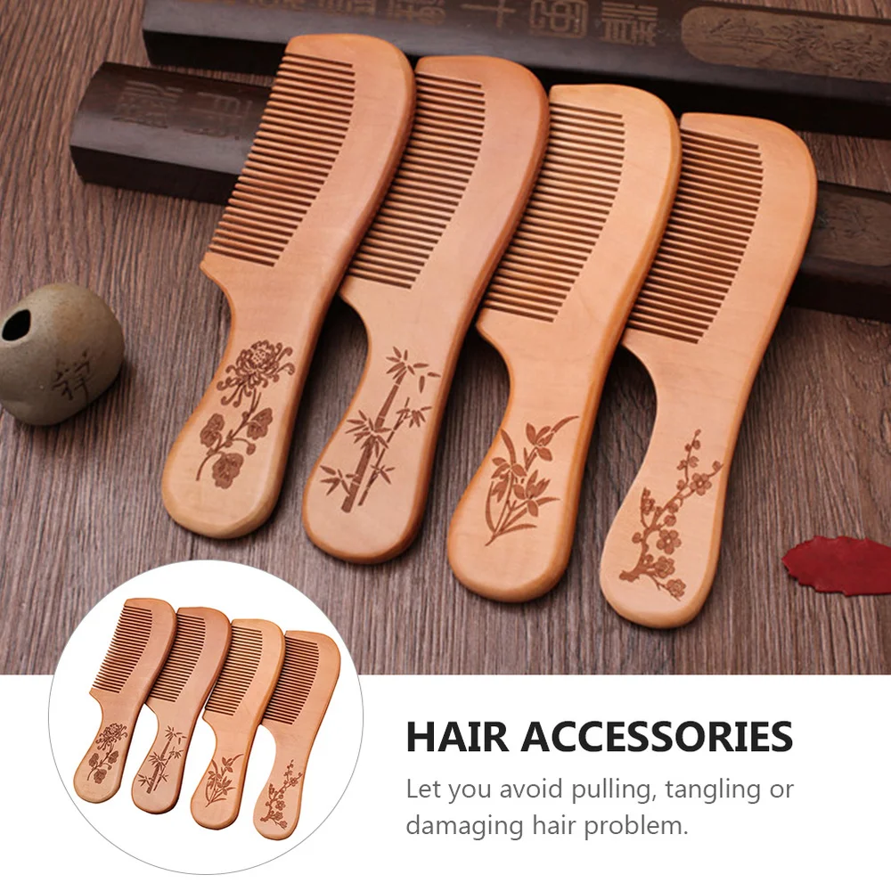 

4 Pcs Peach Wood Styling Combs Exquisite Barber Combs Creative Scraping Combs