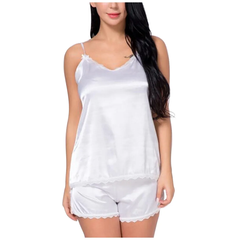 

MIARHB Satin Pajamas for Women Nightwear Female Sleepwear Sets Pyjama para Femme Summer Sleep Lounge Clothes piama damska J80