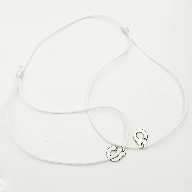 

100% 925 Sterling Silver Cords Handcuff Necklace Les Menottes Pendant Necklace With Adjustable Rope For Men Women Bijoux Collier