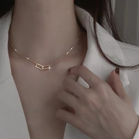 chowlee s925 necklace female square interlocking simple temperament geometric clavicle chain fashion trend wild necklace