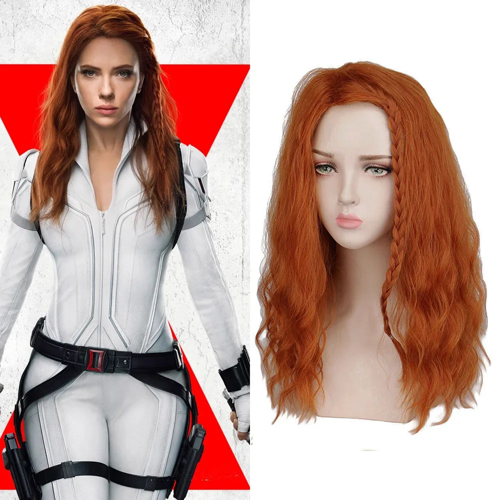 

2021 Black Widow Hair Wigs Cosplay Long Curly Wig for Women Costume Natasha Romanoff Role Play +Wig Cap
