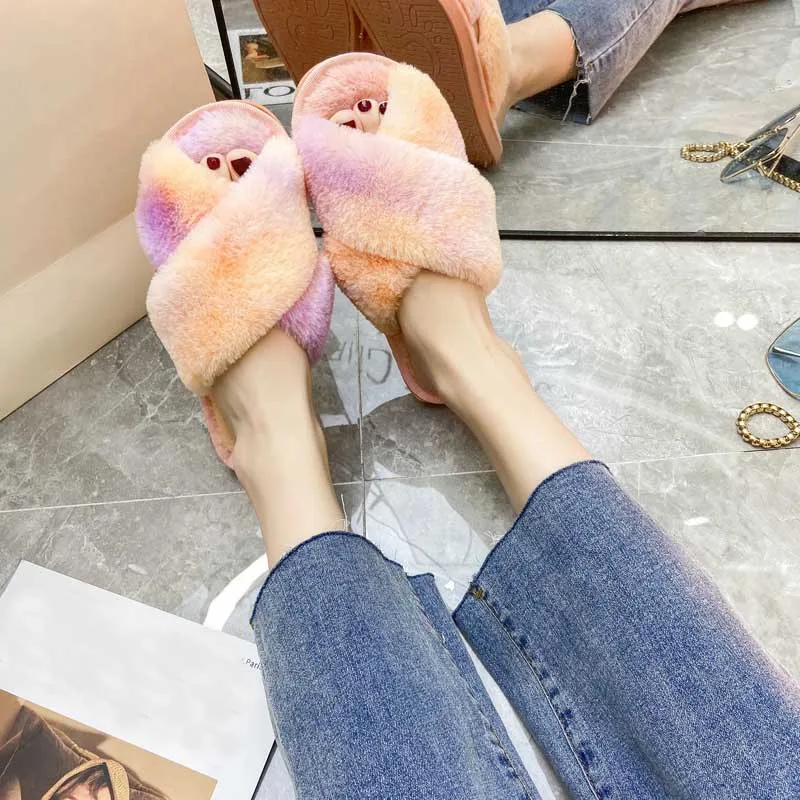 Новинка 2020 года Мягкие тапочки из искусственного меха Женские удобные шлепанцы