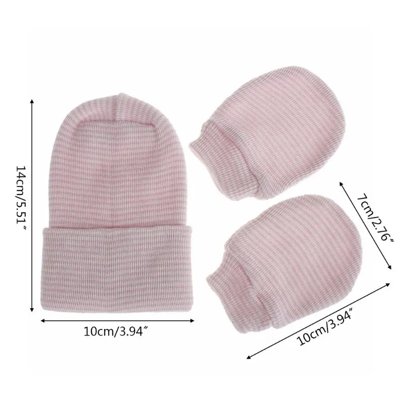 

23GD 2Pcs Baby Anti Scratching Cotton Gloves Double Layers Hat Set Mittens Kits