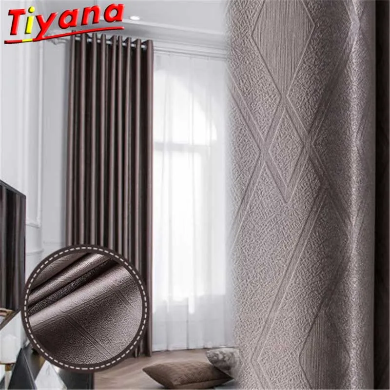 

3D Embossed Full Blackout Curtains for Living Room Multicolor Modern Geometry Window Drapes for Bedroom Balcony W-HM158#NT