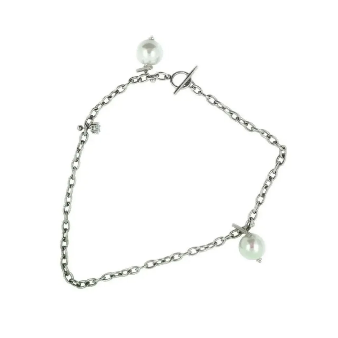 

Trendy Punk Silver Color Titanium Steel Chain Male Female Necklaces Fashion Imitation Pearl Pendant Necklaces For Women Jewelry