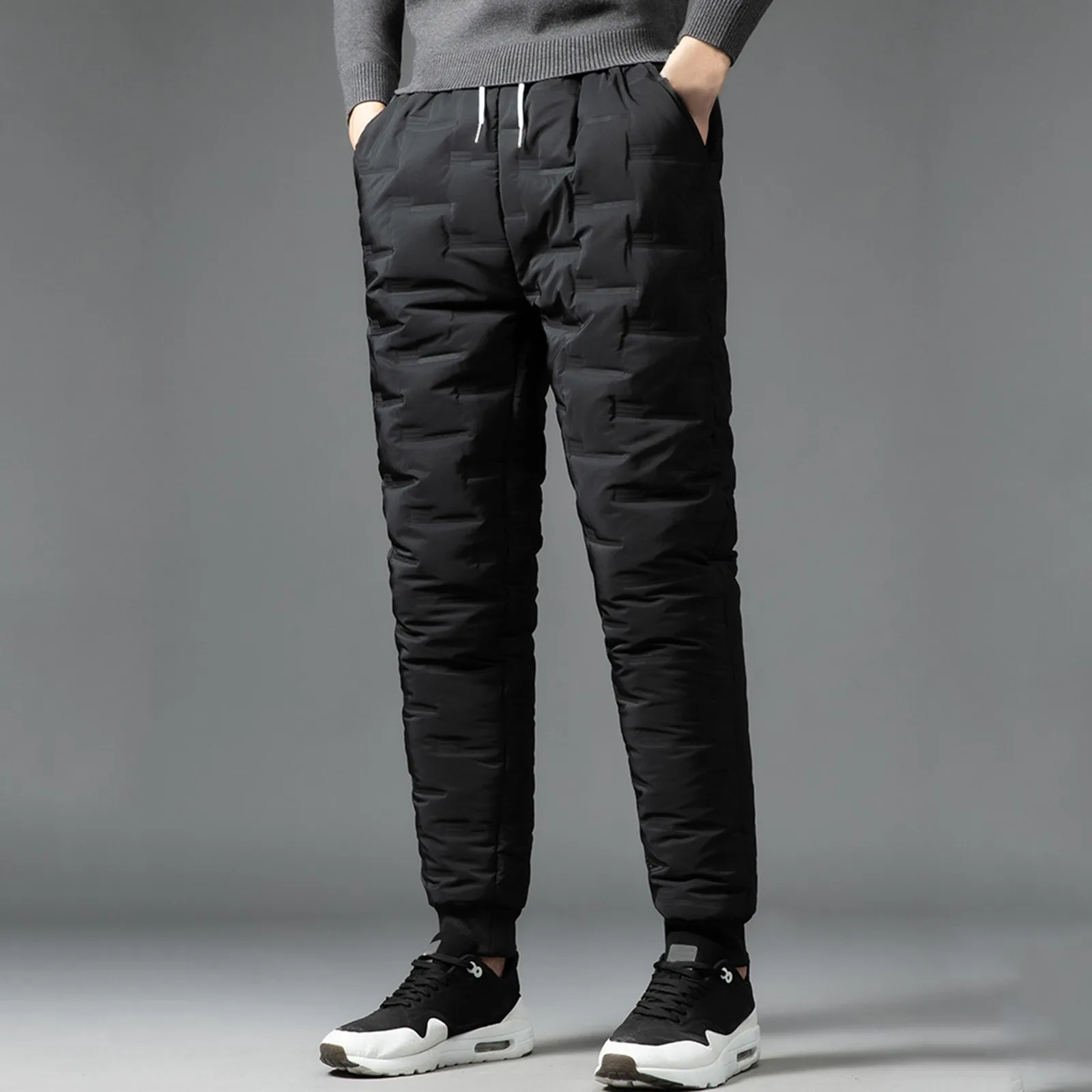 

Men's Padded Trousers Cotton Trousers Casual Warm Solid Full Length Leggings Pants Thickened Pocket Drawstring Pants Trousers