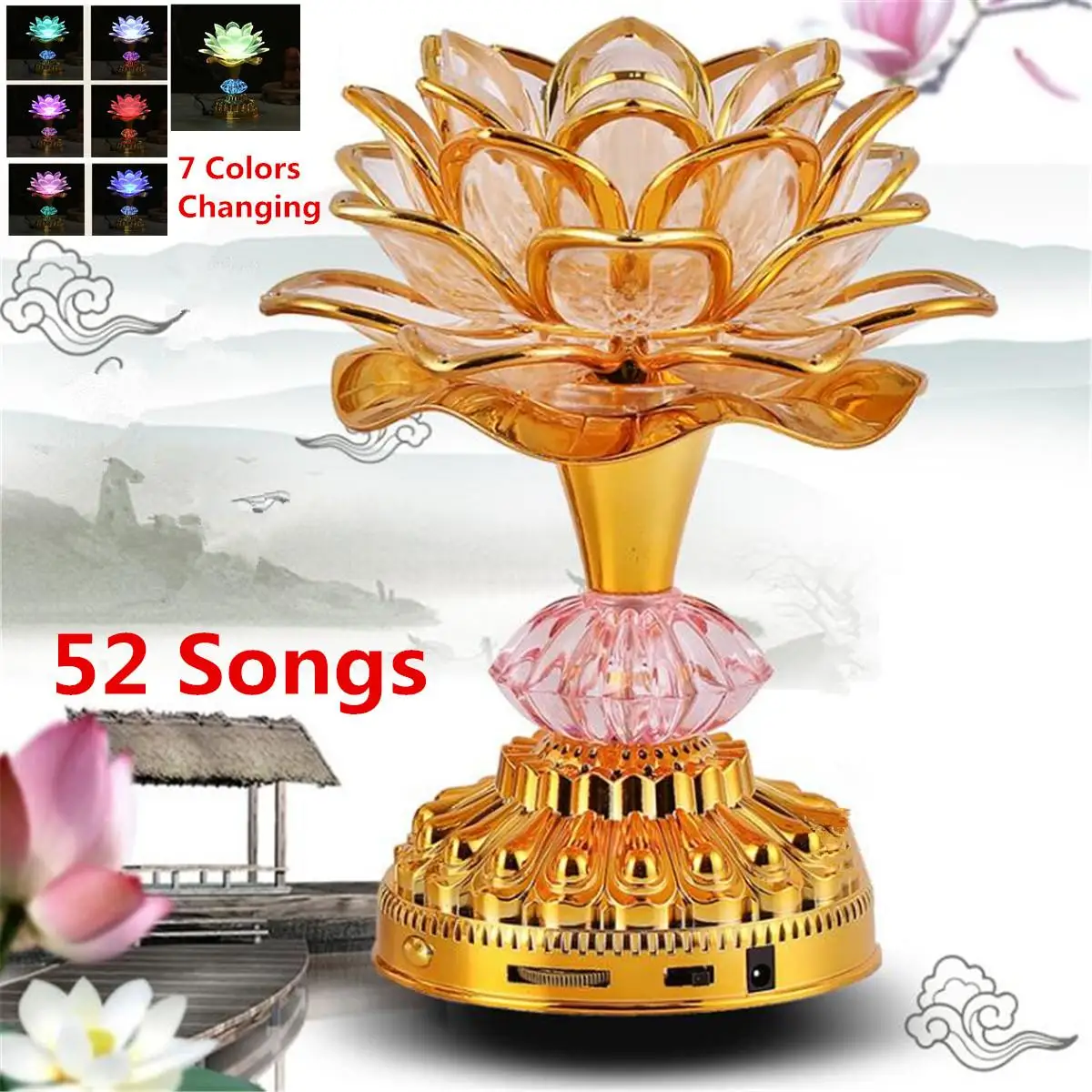 

7 Colors for Lotus Flower Lamp Buddhist Prayer 52 Buddhist Songs Buddha Music Machine LED Color Changing Wireless Temple Light