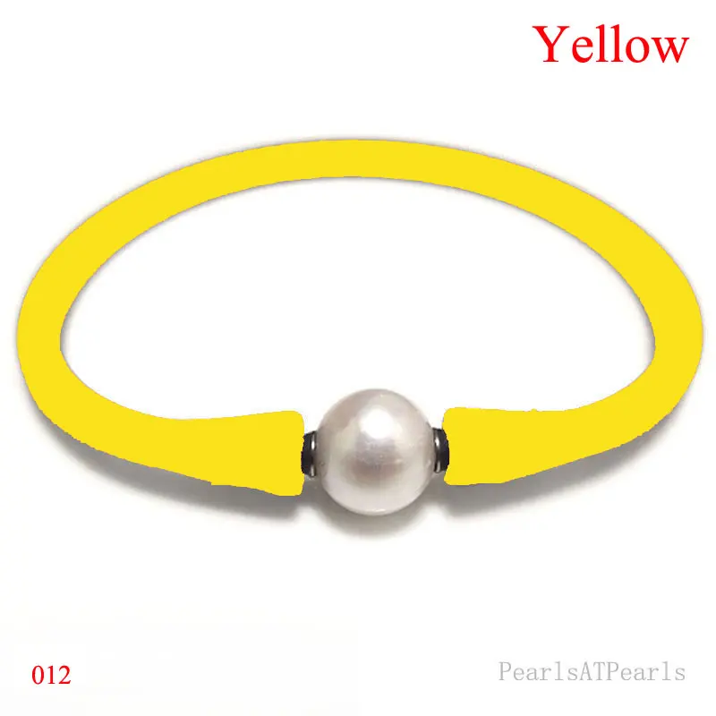 

6.5 inches 10-11mm One AA Natural Round Pearl Yellow Elastic Rubber Silicone Bracelet For Men