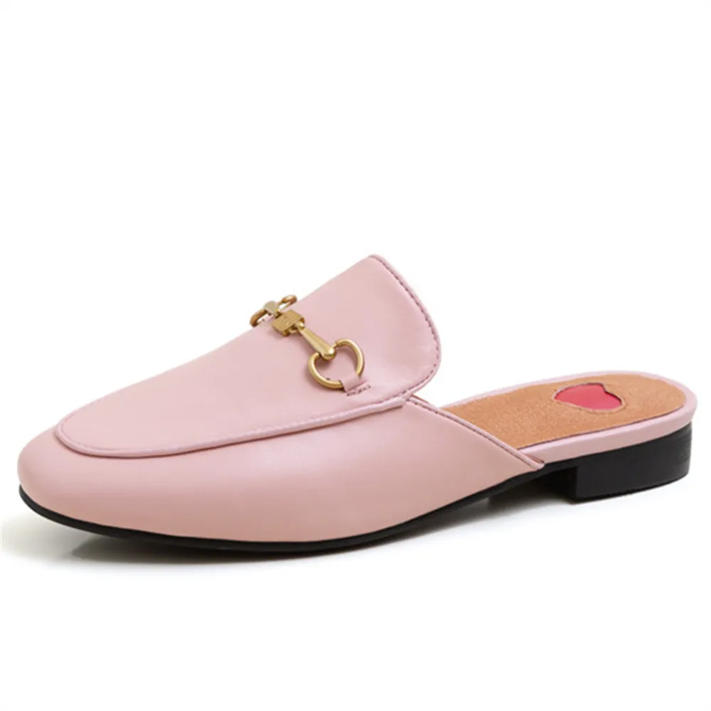 Top quality full genuine leather shoes women slipper Metal decoration fashion brand mules casual flat ladies | Обувь