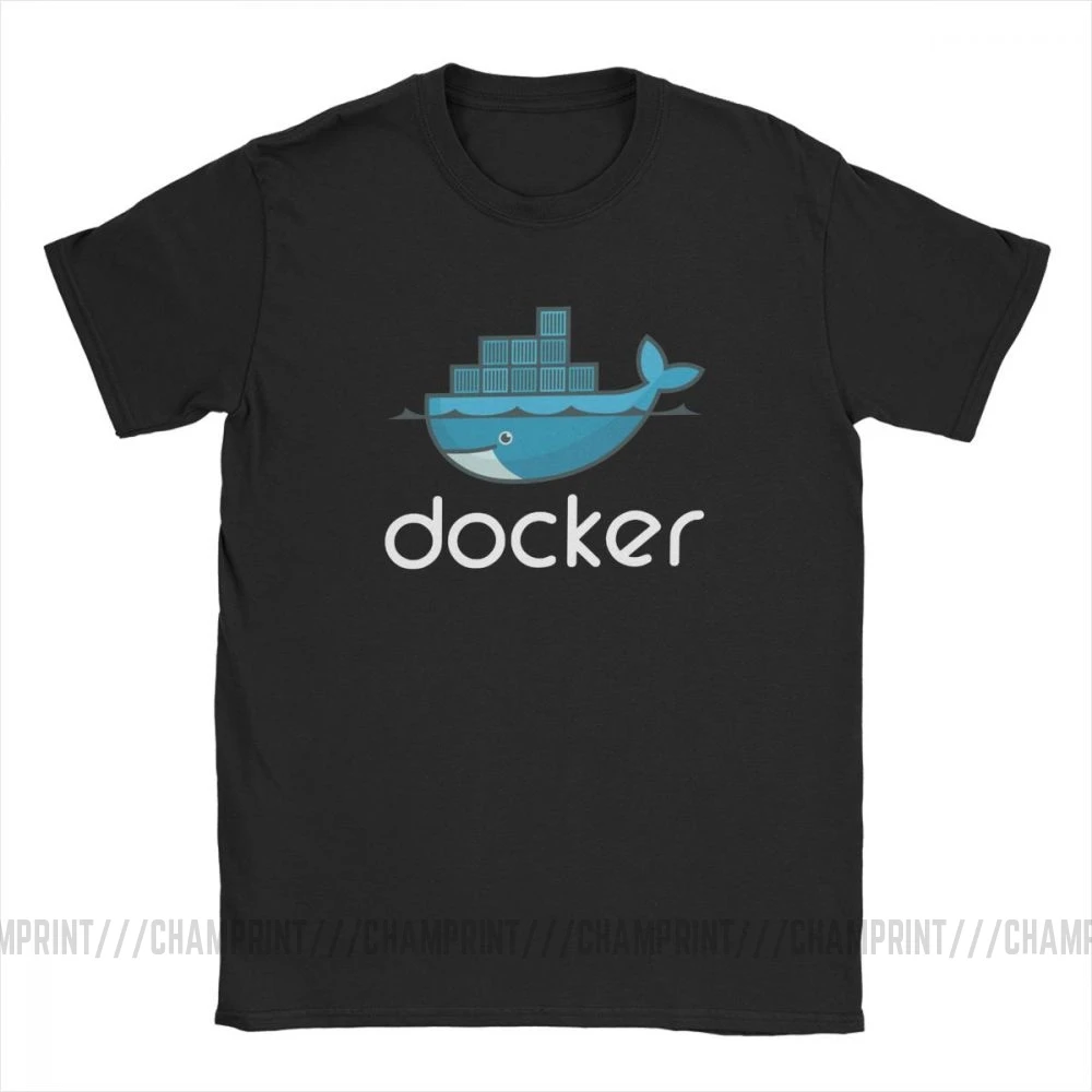 Мужская футболка с логотипом Docker, Linux, Javascript, компьютерная хлопковая одежда, Забавные футболки с коротким рукавом и круглым вырезом, графические футболки