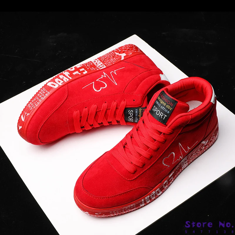 

Fashion Men's Black Sneakers Red Rubber Bottom Sneakers Keep Warm Plush Flat Lover Shoes Autumn Winter Men Shoes 2020 Trainers