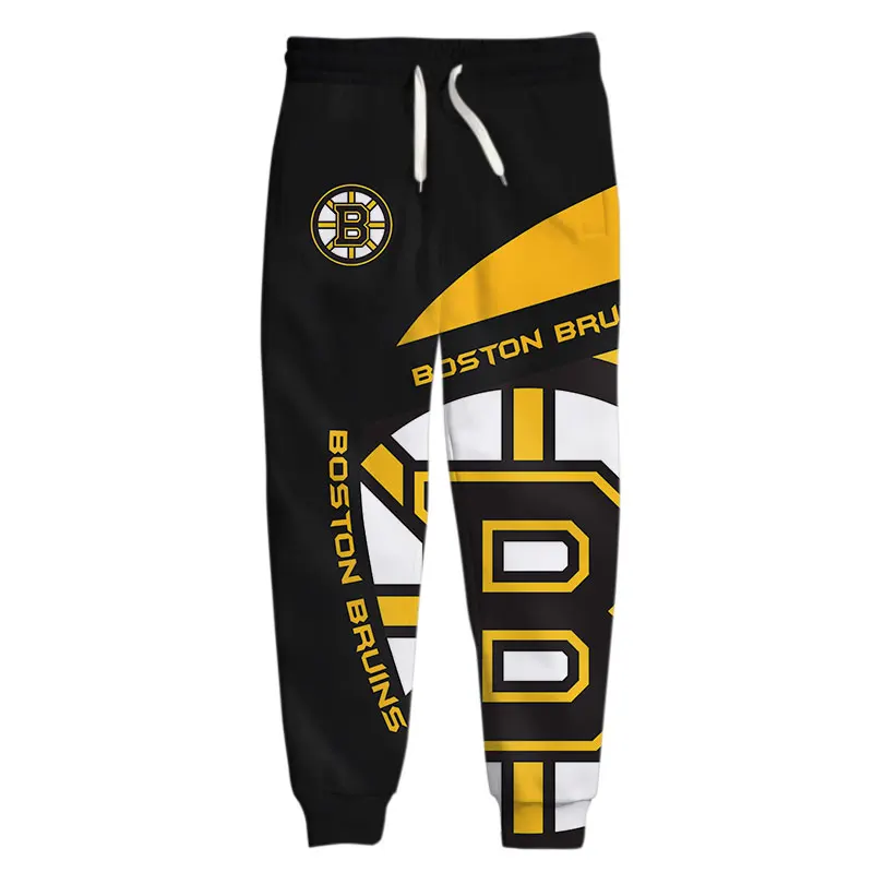 

Boston men's Casual Pants Black Yellow Stitching Geometric Letter Print Bruins Sweatpants