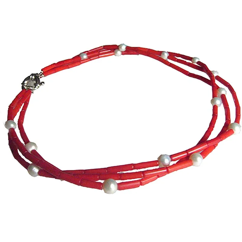 Красный коралловый белый натуральный жемчуг витое ожерелье-чокер ожерелье