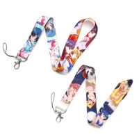 fd0325 girl cartoon lanyard neck strap rope for mobile cell phone id card badge holder with keychain keyring