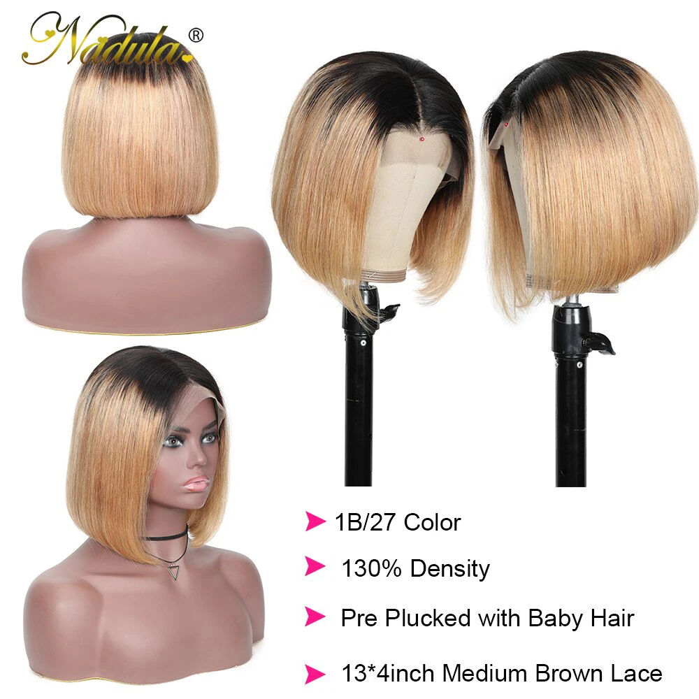 Парик Nadula T1B27 и 1B/4 Ombre короткий передний парик 13*4 прямые человеческие волосы для