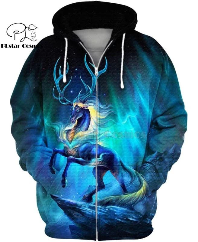 

PLstar Cosmos horse Aurora Kirin 3d hoodies/Sweatshirt Winter autumn funny long selvee Harajuku streetwear