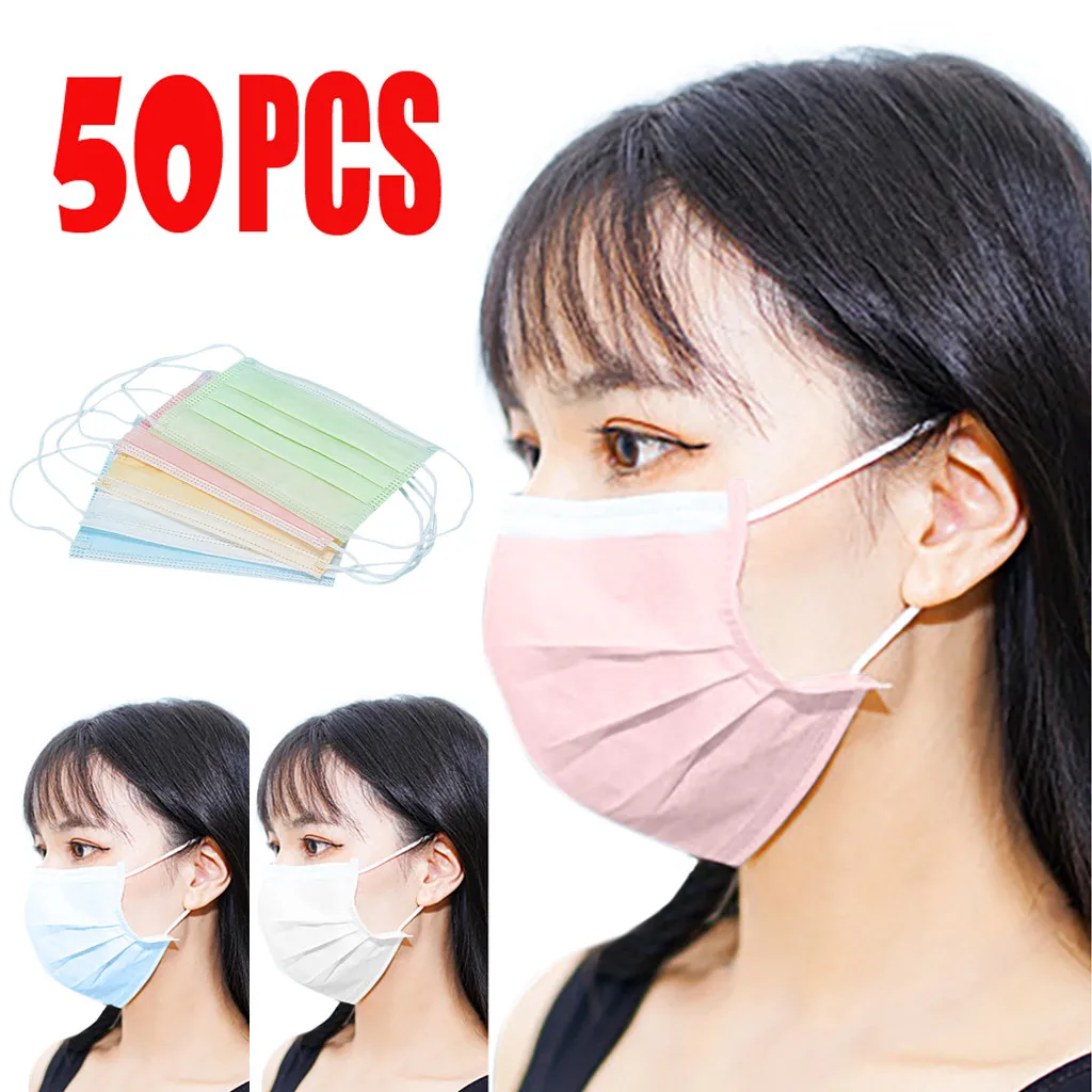 50 шт. Цвета взрослого и одноразовая маска для лица Мода 3 Слои нетканый материал