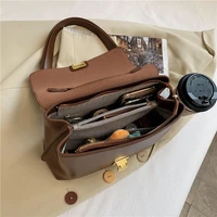 Simple Solid Design Wide Strap Shoulder Bags For Women Large Capacity Ladies Work Bags High Quality Vintage Crossbody Bags 2021