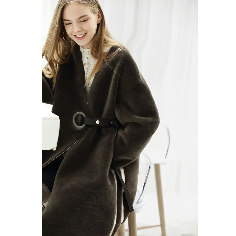 Женское длинное пальто из искусственной кожи зимнее 100% шерсти в Корейском стиле