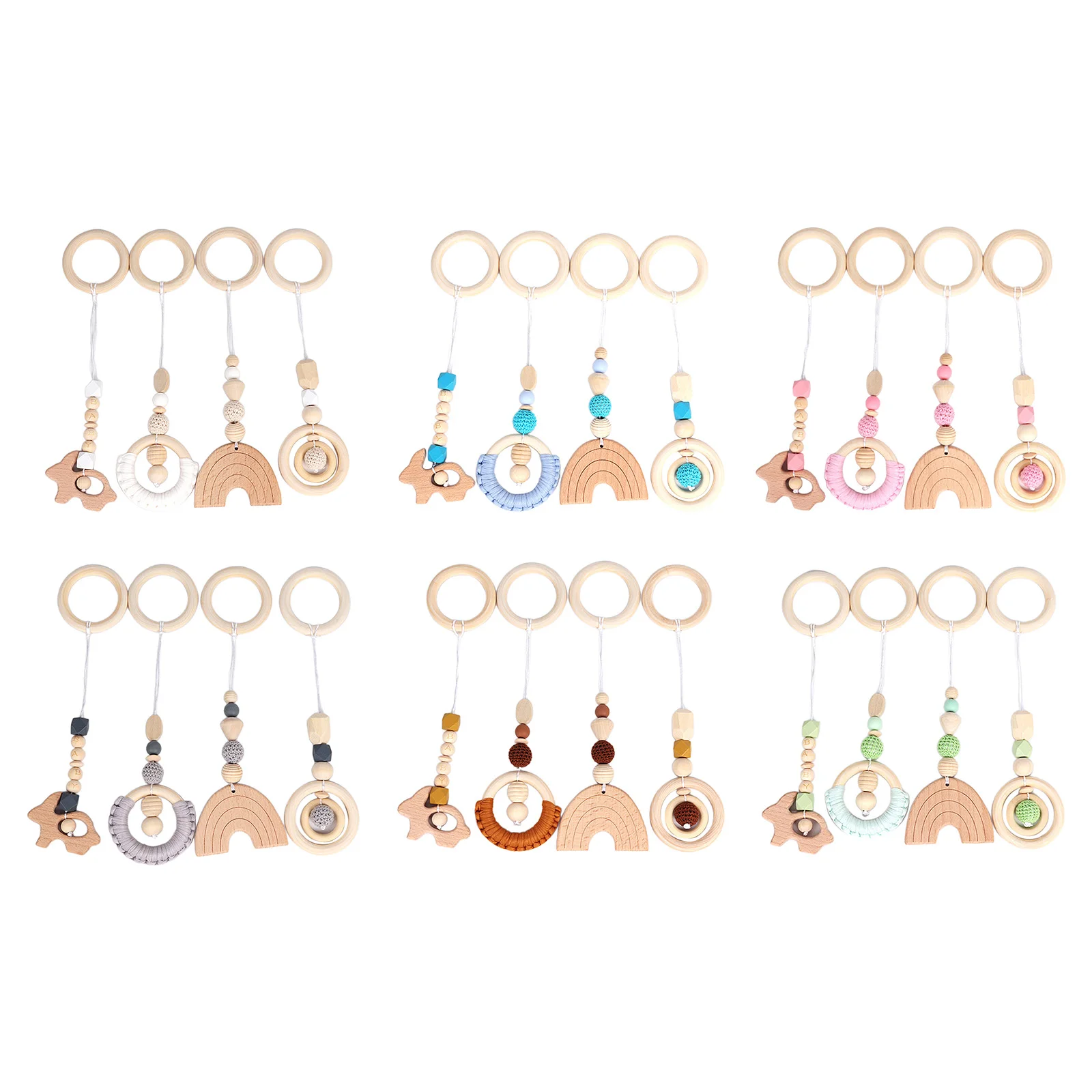 

Wooden Teether Ring Teething Infant Activity Nursing Game Chewable Beads Toy