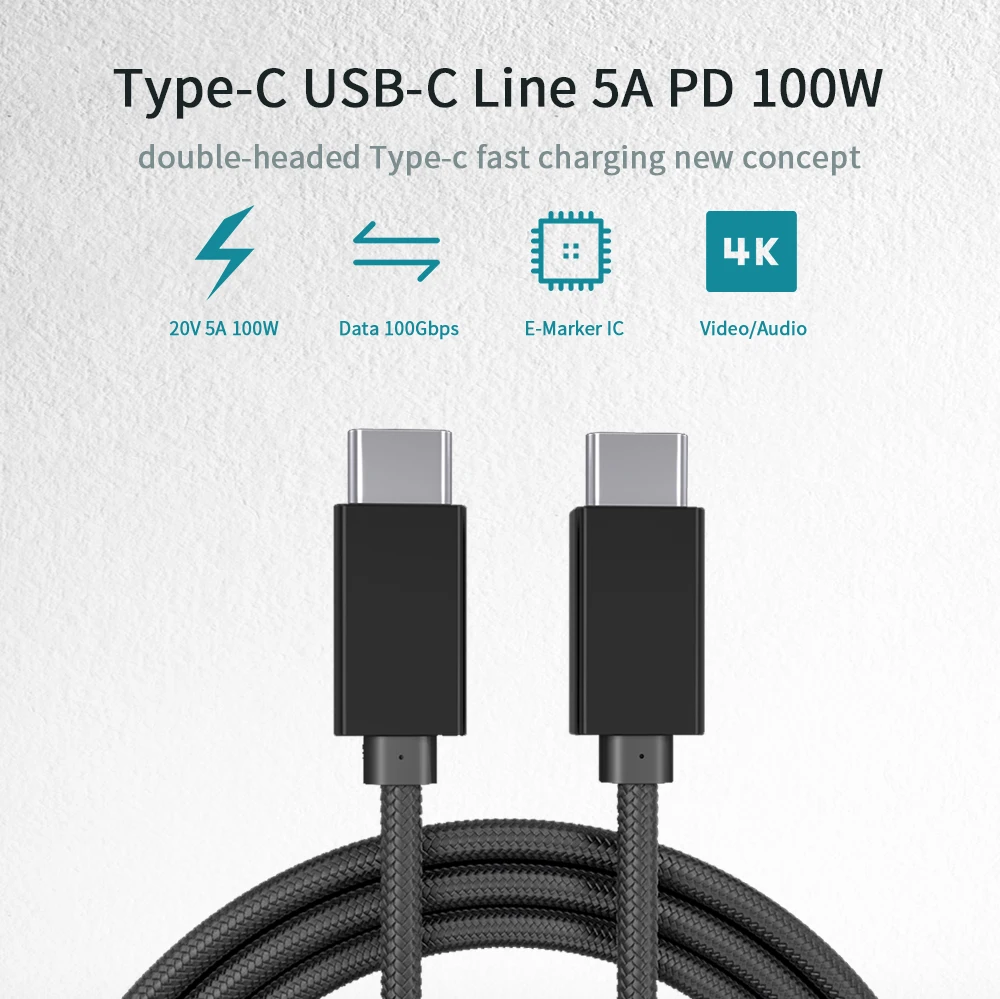 Кабель USB C к Type для телефонов Android быстрая зарядка 5А 100 Вт PD ноутбуков устройств