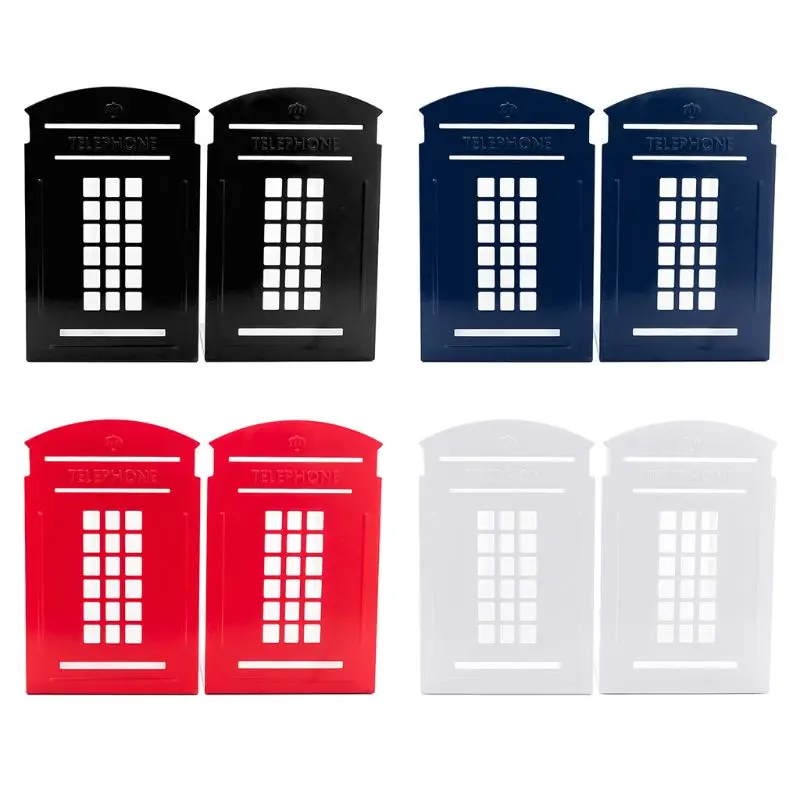 

1 Pair Telephone Booth Bookends Book Stand Support Desktop Office Magazine Organizer Non Slip Rack Shelf Holder