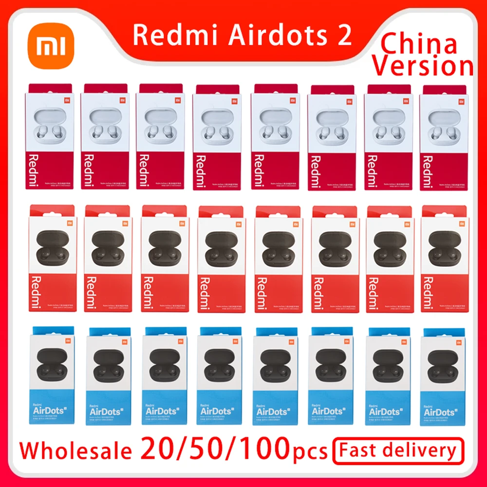 Xiaomi-auriculares inalámbricos Redmi Airdots 2, audífonos originales con Bluetooth, Control IA, micrófono para videojuegos, venta al por mayor, 20/50 Uds.