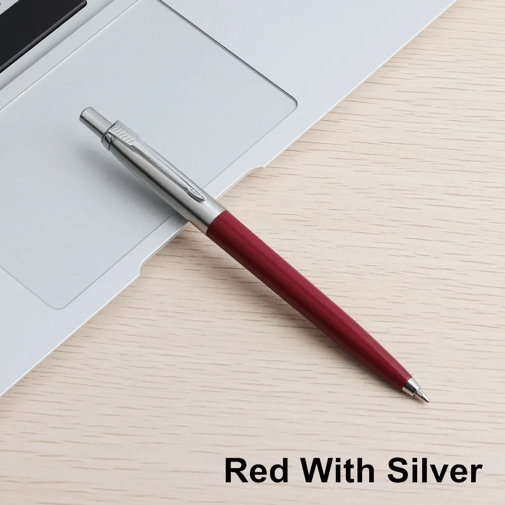 Red with silver GENKKY металла Подарочная шариковая ручка ручки Core Solventborne автоматическая шариковая Ручки для школы Офис Написание 0,7 мм чернил цвет: черный, синий ручка шариковая - Цвет: Red with silver