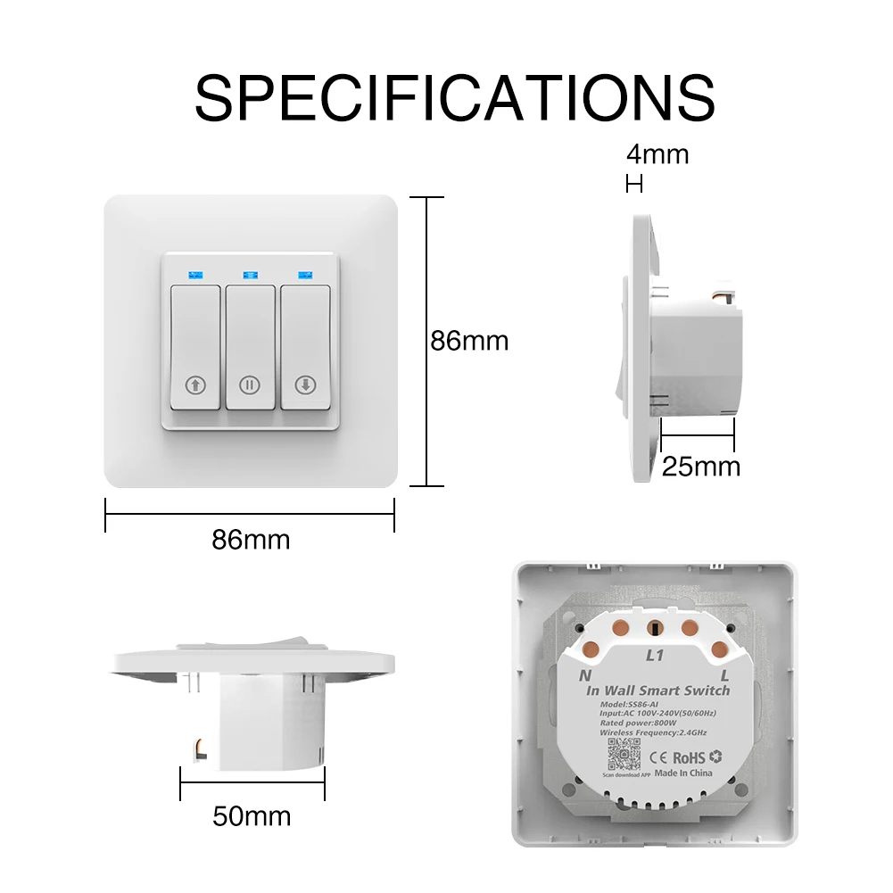 

WiFi Smart Push Button Curtain Roller Blinds Shutter Switch Tuya Remote Control Motorized Motor Works with Alexa Google Home