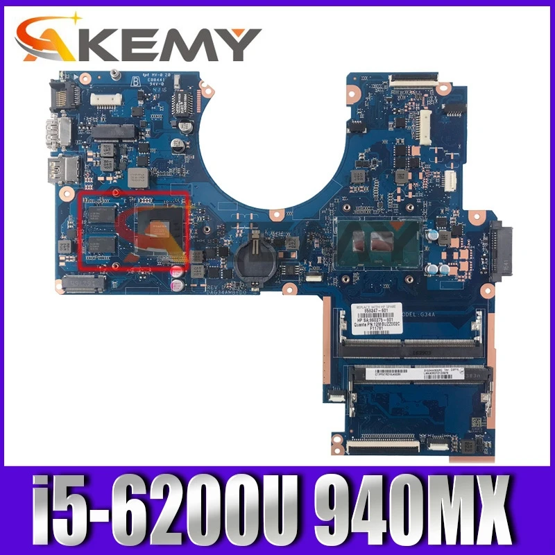 

TPN-Q172 For HP Pavilion 15-AU Laptop Motherboard DAG34AMB6D0 Mainboard With i5-6200U CPU 940MX 2GB GPU 856231-601 856231-001