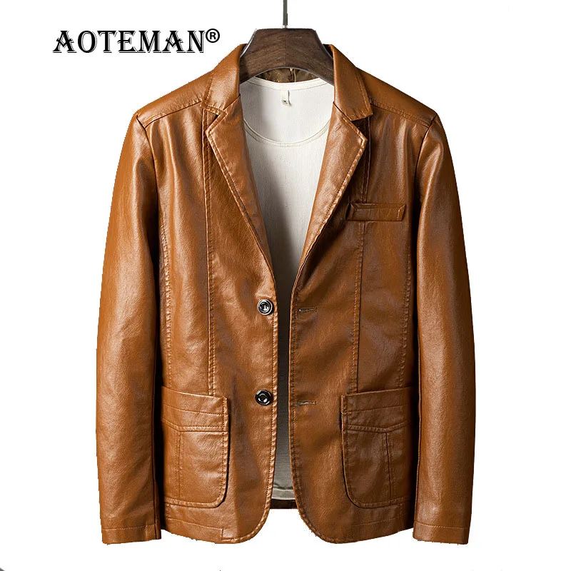 

Men PU Leather Jacket Solid Business Male Coats Windbreaker Outwears Spring Autumn Casual Jackets Fashion Men Clothing LM156