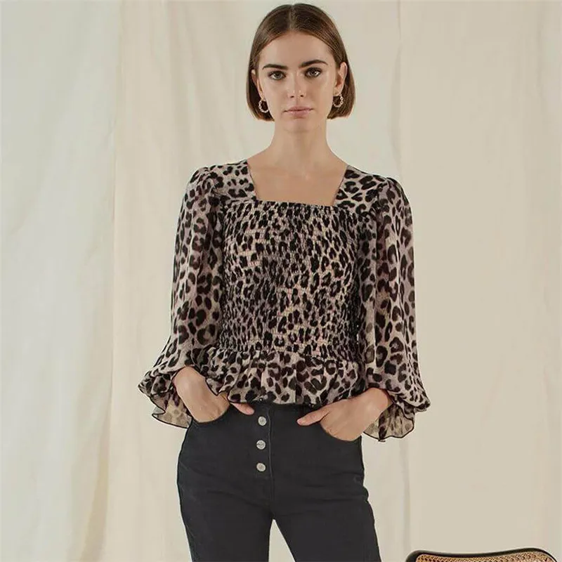 Новинка 2019 года дизайнерская женская шифоновая блузка с леопардовым принтом