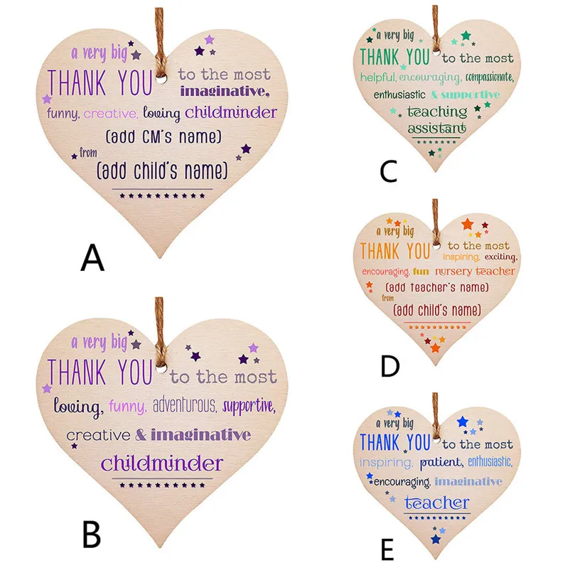 Деревянная подвесная табличка в форме сердца ручной работы спасибо карта