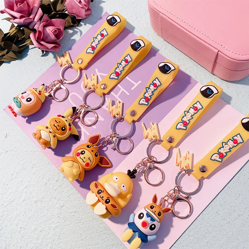 

Anime Pokemon Keychain Cute Pikachu Action Figure Keyring PVC TOMY Cartoon Mini Eevee Figure Model Dolls Kawaii Kids Toys Gift
