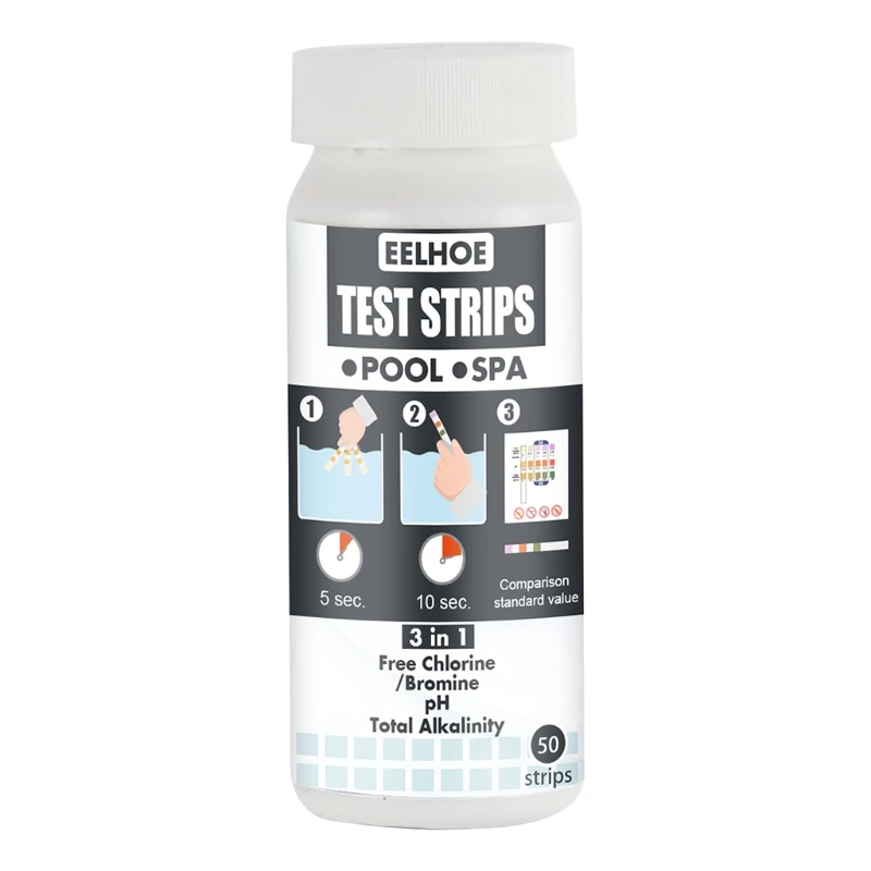 

50PCS Water Quality Test Strips pH Chlorine Bromine Alkalinity for Swimming Pool Spa Pond