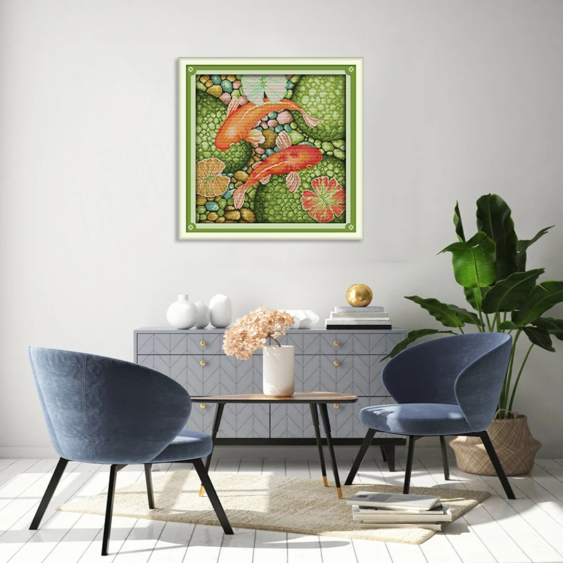 Красный карп Китайский рисунок Вышивка крестом Diy Вышитые рукоделие Наборы