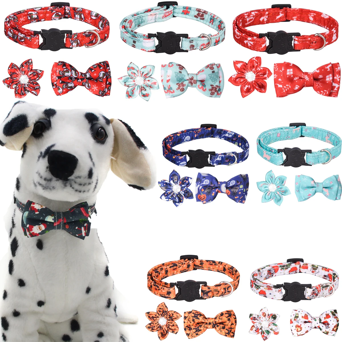 

Pet Collar Christmas Collar Removable Bowknot Pet Collar Hanging Bell Dog Collar Safety Buckle Cat Collar Pet Supplies