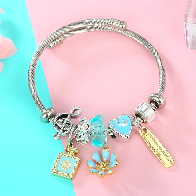 Синий кристалл pandora Браслеты и браслеты Гавайский стиль пляжные серебряные с