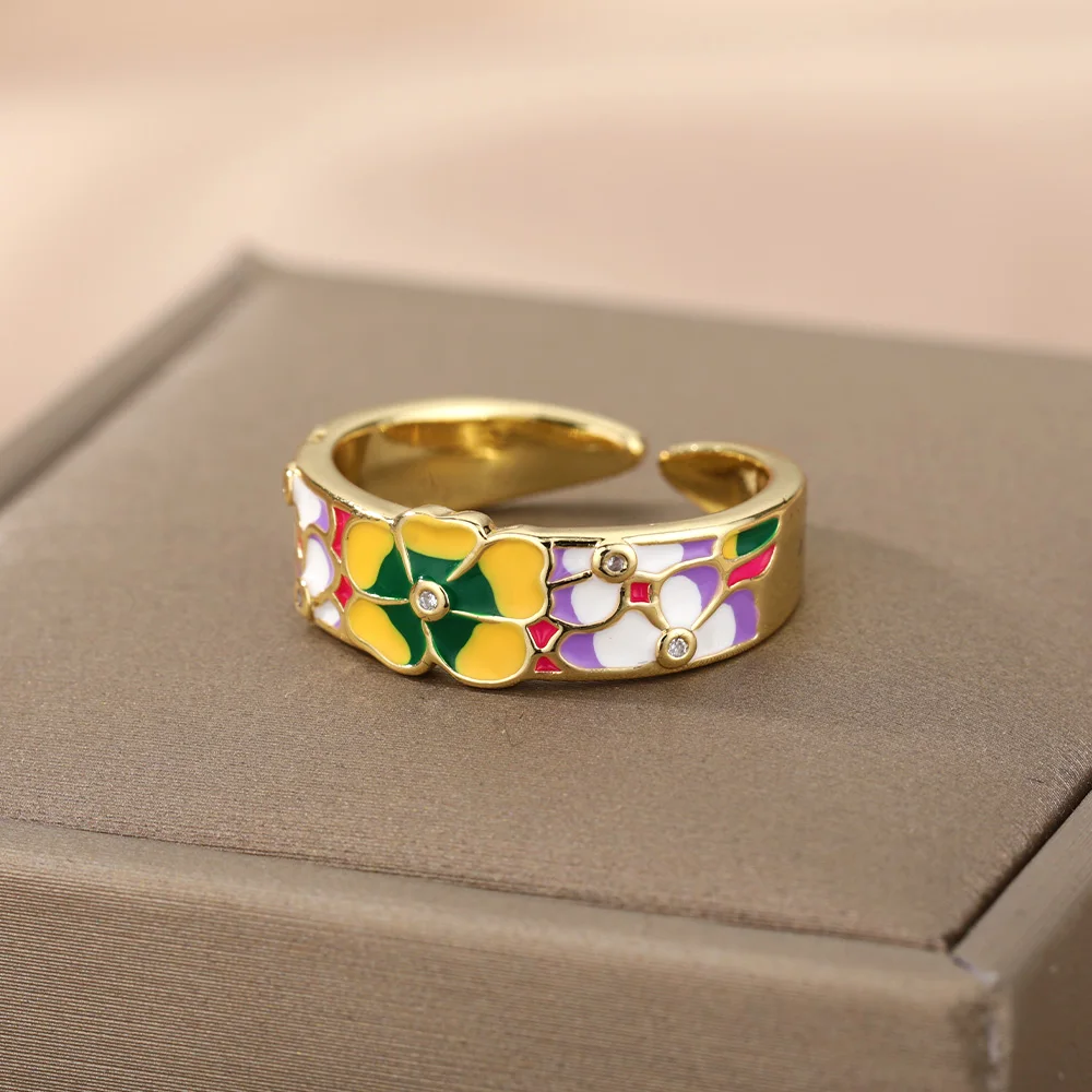

Cute Neon Enamel Flower Rings For Women Colorful Flower Butterfly Heart Chunky Ring Engagement Wedding Jewelry Gift Bijoux Femme