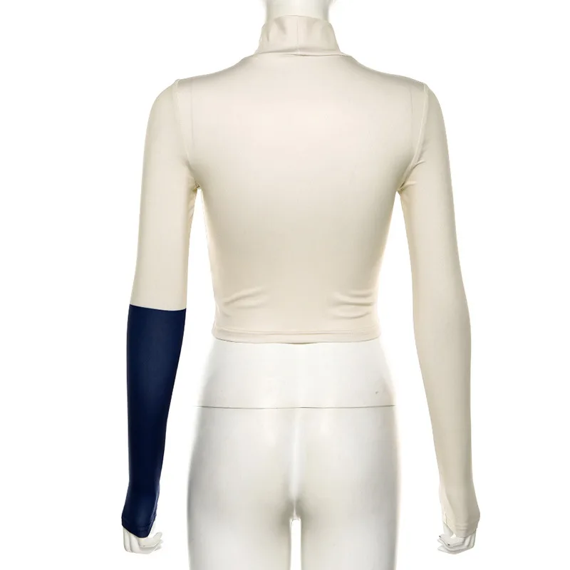 

Autumn Women Half-high Collar Crop Top Printed T Shirt Kpop Harajuku Style Slim Bodycorn Long Sleeve Sexy Tshirt Female L0182