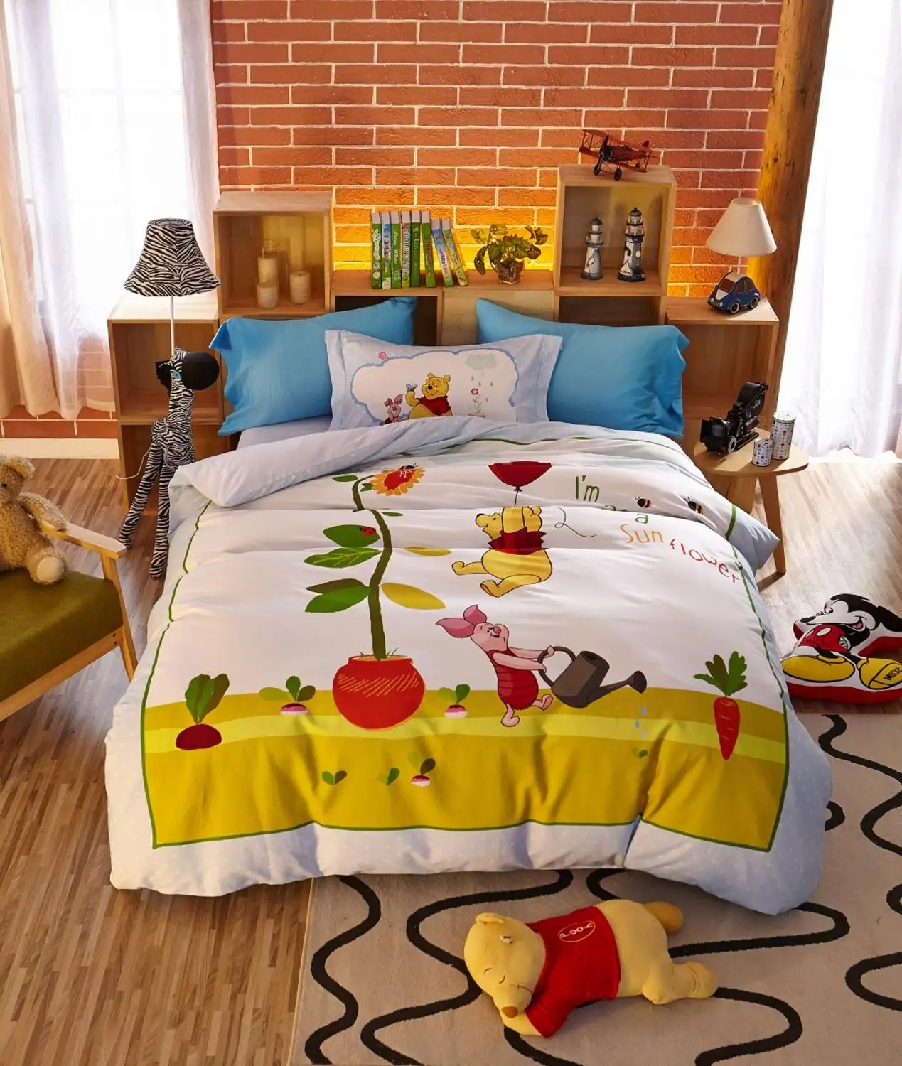 Disney Winnie The Pooh Mickey Minnie Bedding Set Warm Duvet Quilt Cover Pillowcase Children Bedroom Decoration Home Spinning