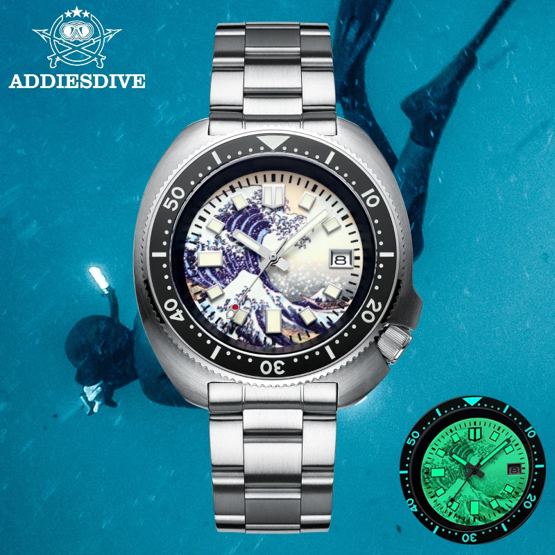 

Автоматические часы ADDIES Tuna NH35 Sapphire Kanagawa серфинг 3D полностью светящийся циферблат механические мужские часы дайвинга 200 м