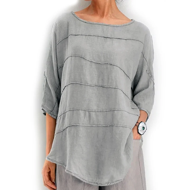 Women's Striped Blouse Shirt Bat Sleeve Casual Cotton Top Fashion Clothing