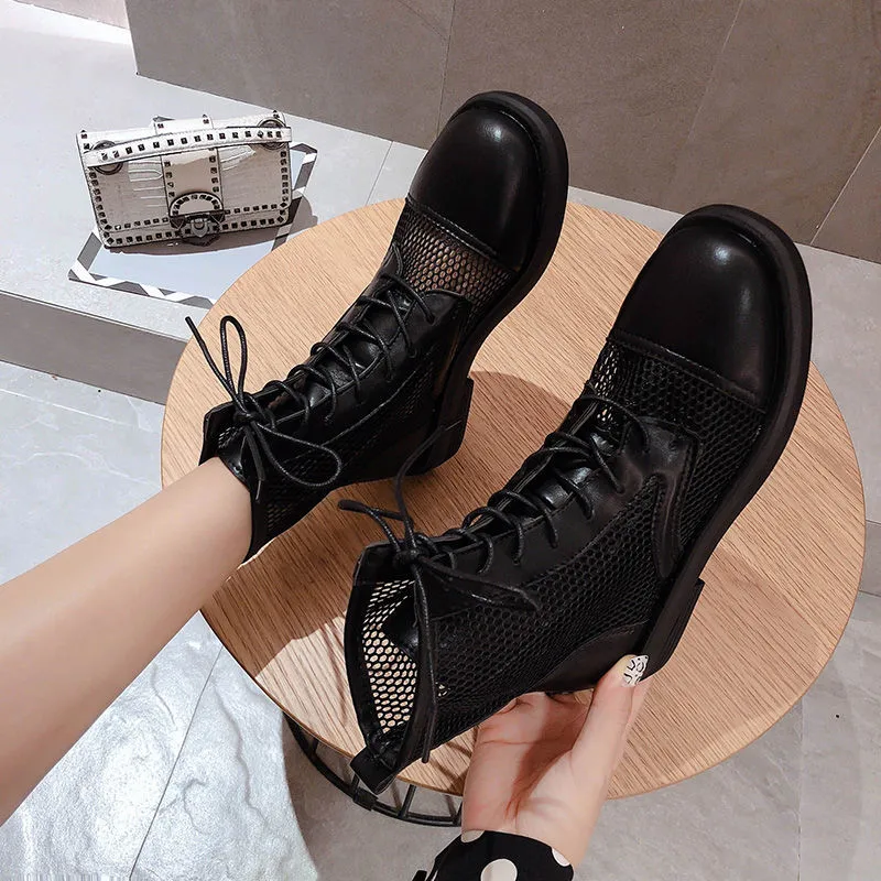 

Martin Boots Women's Shoes 2021 Summer Autumn New Breathable Fashion Mesh Boots Casual Flat Bottom Hollow Sandals Short Boots