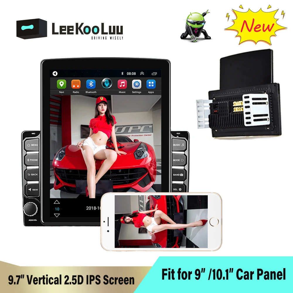 Автомагнитола LeeKooLuu 2 Din 9 7 дюйма Tesla style вертикальный экран для 9/10 1 дюймовой панели
