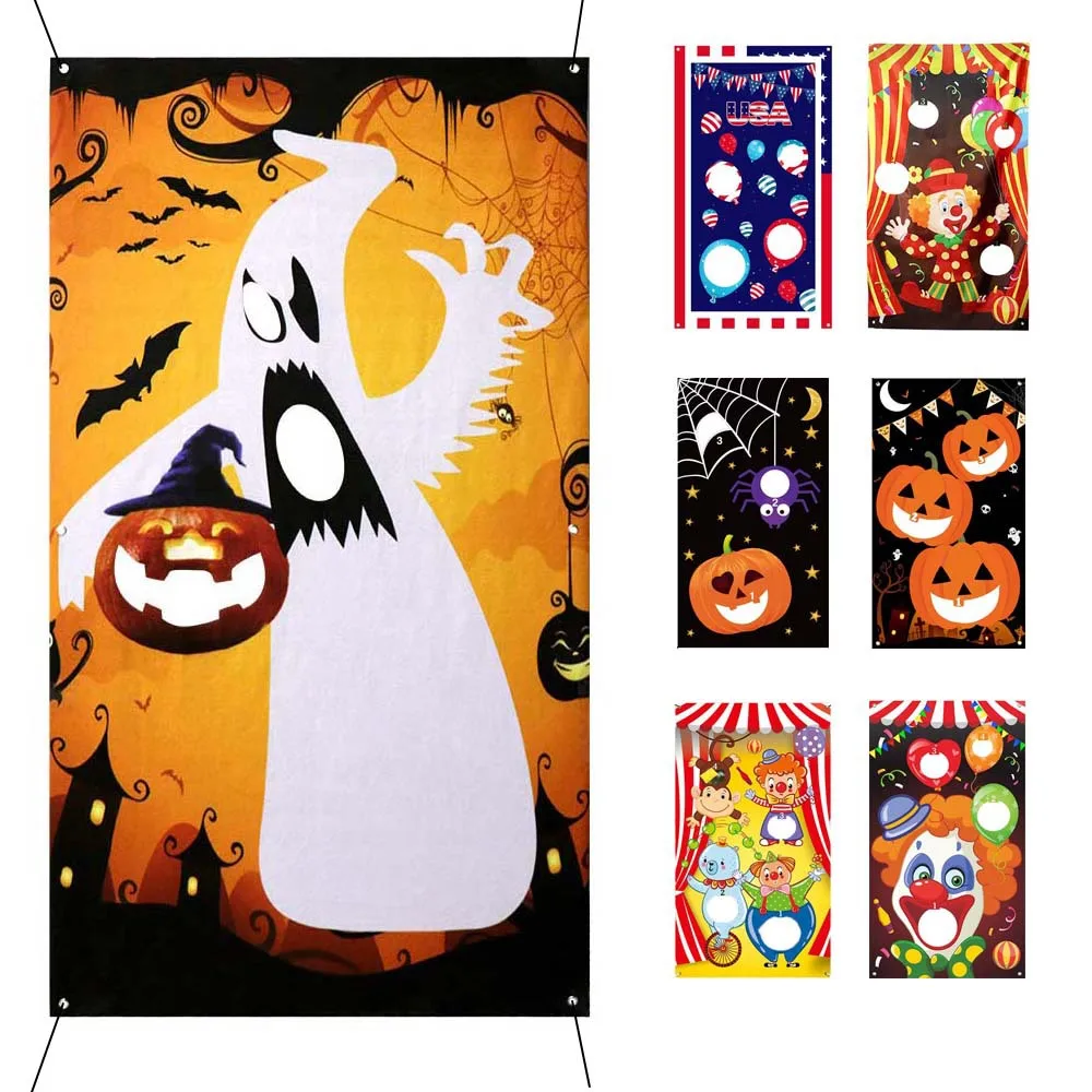 

Halloween Party Kids Toss Game Kit Throwing Game Flag Sandbag Game Flag Circus Clown Banner