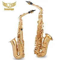 sevenangel high quality alto saxophone brass lacquered gold e flat sax be key woodwind musical instrument with case