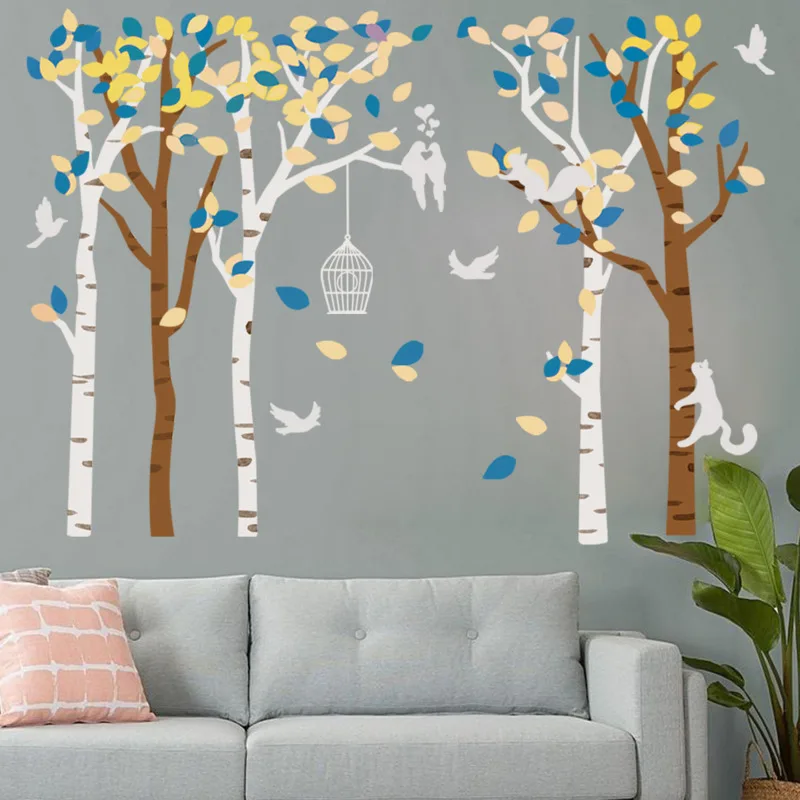 

Самоклеящаяся самоклеящаяся наклейка на стену из ПВХ с рисунком дерева и птичьей клетки