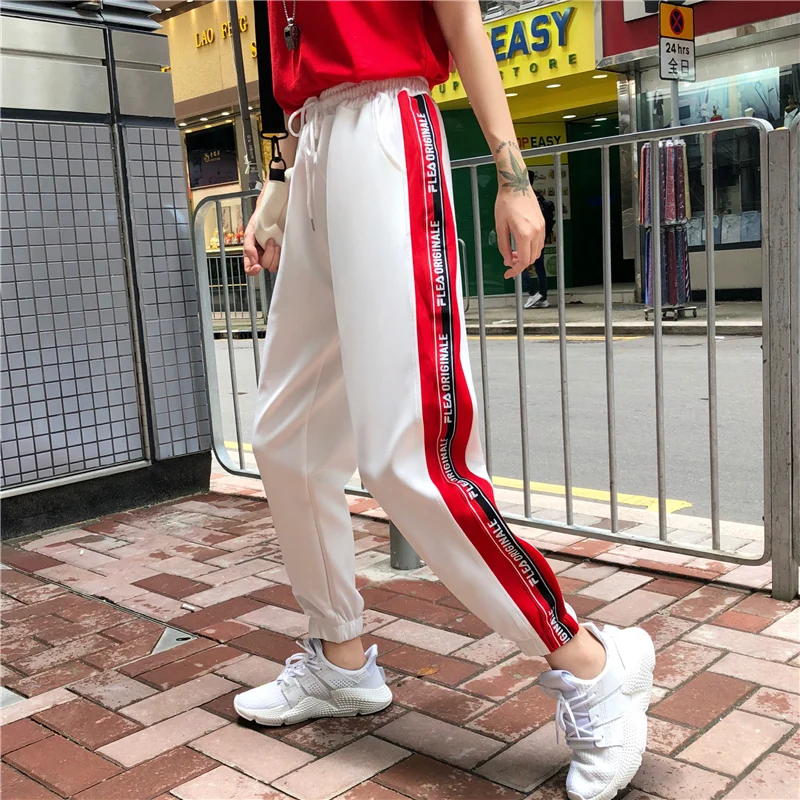 Повседневные Новые Осенние эластичные брюки женские Боковые Полосатые