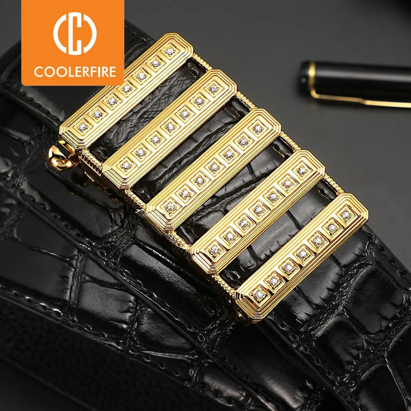 

Men Belts Luxury Brand Gold Diamond Genuine Leather Automatic Buckle Belts for men High Quality Business Work Strap ZD127